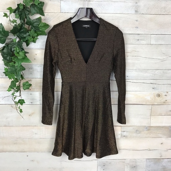 Express Gold Metallic Fit Flare Party Dress XS - Picture 1 of 8